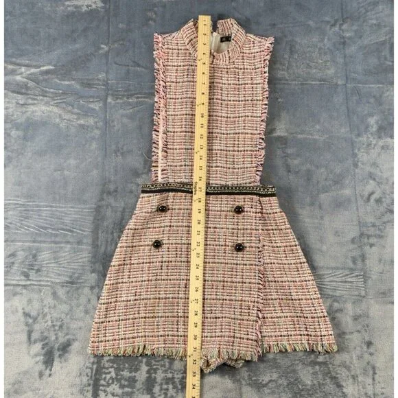Zara Size Small Tweed Jumpsuit/romper/ Chic Dress Pink Lined - Picture 7 of 10
